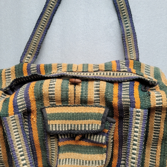 Boho Hippie Woven Duffel Bag Beach Tote Striped Multicolor - Picture 6 of 16